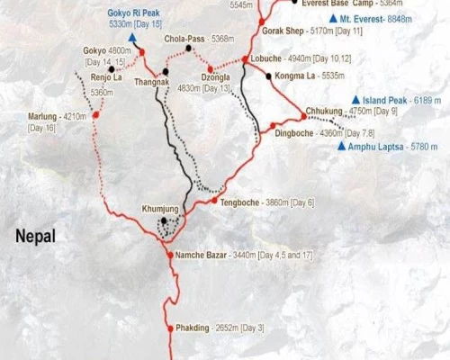 Map of everest three high passes trek min