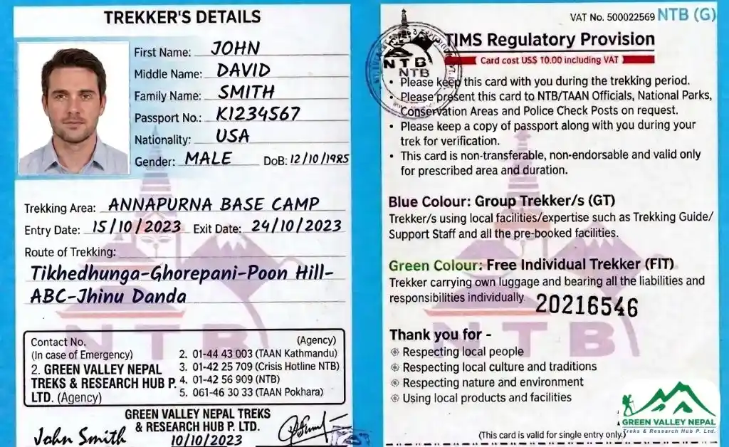 TIMS Card for ABC Trek