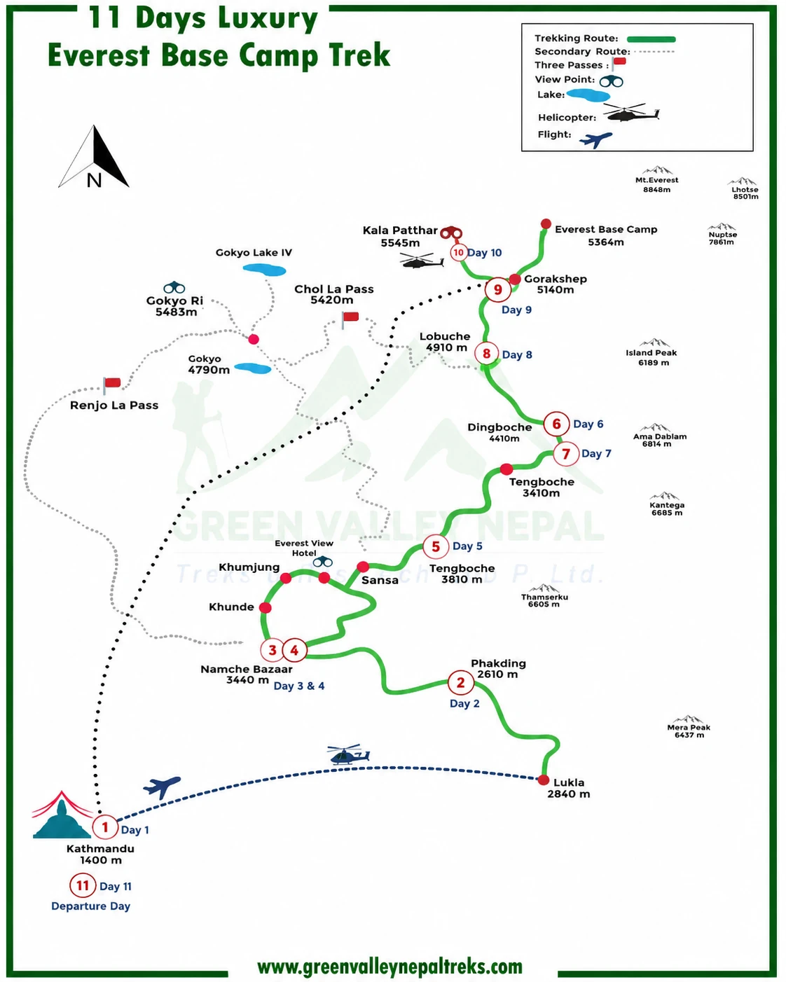 11 Days Super Luxury Everest Base Camp Trek map