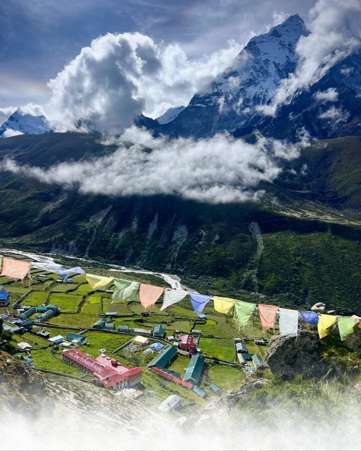 Dingboche Village with Prayer Flags