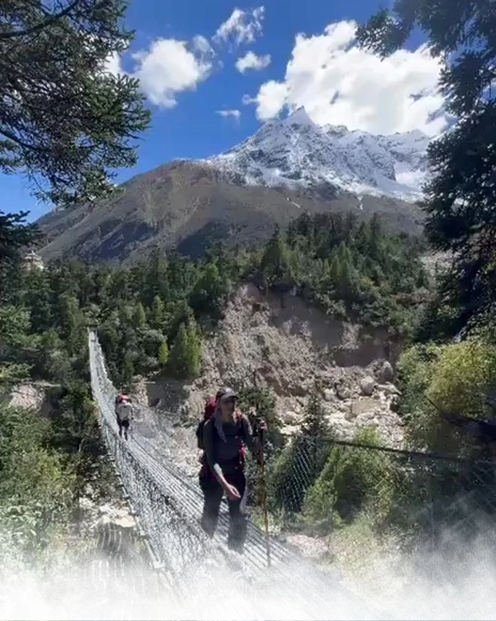 Suspension bridge with snow peak