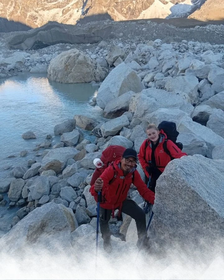 Scrambling Over Glacier Boulders