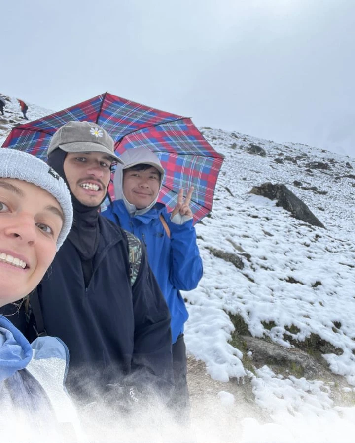 Group under Umbrella in Snow
